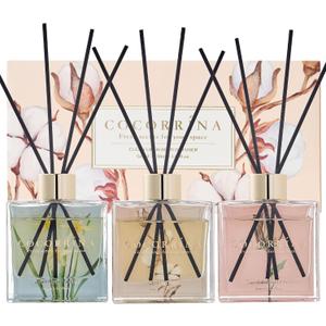 COCORRNA Reed Diffuser Set of 3-3 Pack/ 3.04 Fl.oz Diffuser with 24 Sticks Cashmere Vanilla/Sandalwood Rose/Clean Linen Reed Diffuser for Home Bathroom Office Decor