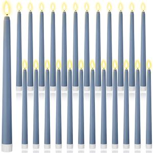 Macarrie 24 Packs Flameless Taper Candles Battery Operated Fake 11 Inch Long Candlelight LED Flameless Candlesticks Flickering Tapered for Spring Summer Wedding(Haze Blue)