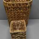 Water Hyacinth Trash Can 15L & Wicker Square Tissue Box, Handwoven Waterproof Waste Basket with Handles, Wicker Home Set for Bedroom, Bathroom, Kitchen, Office, Balcony (Khaki)