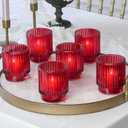 Kate Aspen Vintage Ribbed Red Glass Tealight & Votive Candle Holders (Set of 6), Fall Decor, Boho Decor, Shelf Decoration (27206RD) (One Size)