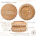 Candle Pedestal [Set of 2] Round Rustic Wood Beaded Risers - Sturdy 2-Sided Stackable Decor Pedestal Stands for Tiered Tray, Candle, Mug Display, Risers Display Stands (Rustic Brown, 5 inch)