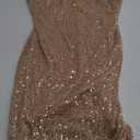Allegra K Party Sequin Dress for Women's V Neck Spaghetti Strap Mini Bodycon Sparkly Dresses L