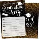 4 x VIVORA Black Gold Glitter Graduation Invitation Card for Graduate, Black Gold Glitter Graduation Party Invites, 30 Cards & 30 Envelopes, 4x6 Inches, Double-Sided