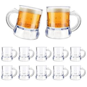 ZZYFGH 12 Pcs Mini Plastic Beer Mugs, 1 Oz Clear Plastic Shot Glasses Beer Mug with Handles, Reusable Beer Stein Tasting Glasses for Beer Fest, Birthday Weddings Party Supplies, BBQ and Picnics