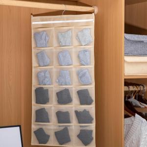 Hanging Fabric Storage Organizer With Multiple Pockets Space-Saving Closet Storage Solution, Beige 12+18 grid (Medium)