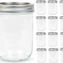 12 Pack 16 oz Wide Mouth Clear Mason Jars with Silver Metal Lids, Canning Jars for Overnight Oats, Food Storage, Dry Food, Snacks, Candies and More
