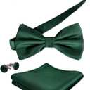 Alizeal Mens Tuxedo Bow Tie, Hanky and Cufflinks Set (#1-178-dark Green)
