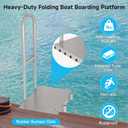 Folding Boat Boarding Platform with Handrail Anti-Rust Dock Steps for Lake, 500lbs Capacity, Non-Slip Surface, Ground Lock & Bumper Strip Dock Ramp for Boats, Pontoons, Yachts
