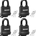Maudex IP450 Heavy Duty Padlocks 4-Pack with 12 Same Keys - Weatherproof Outdoor Locks with Hardened Steel Shackle, Waterproof Protection for Gates, Sheds, Fences, Storage Units