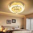 16" Modern Crystal Chandeliers for Dining Room LED Dimmable Flush Mount Light Fixtures Living Room Bedrooms Silver