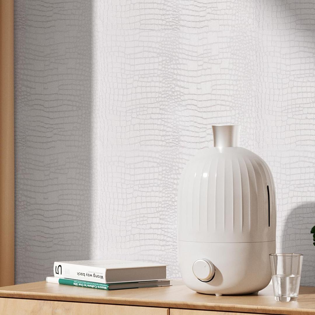 White Peel and Stick Crocodile Textured Wallpaper, Self Adhesive Gator Skin Embossed- Waterproof Removable Contact Paper for Cabinet & Bedroom - 17.7" x 78.7"