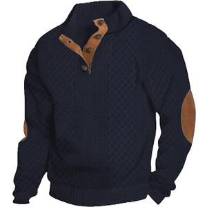 Men's Casual Sweatshirt Pullover Sweater Casual Long Sleeve Stand Collar Quarter Button Sweaters (Medium, Navy)