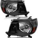 AS 2005 2006 2007 2008 2009 2010 2011 Toyota Tacoma Headlight Assembly Replacement for 05 06 07 08 09 10 11 Tacoma with Black Housing Amber Reflector Clear Lens Driver and Passenger Side Pair