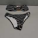 GORGLITTER Women's 2 Piece Striped Swimsuit Strapless Bandeau High Waisted Thong Bikini Set Bathing Suit Black Striped Small