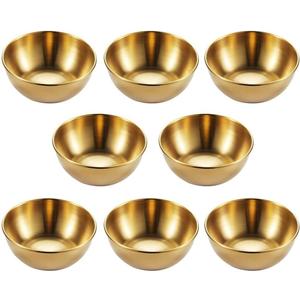9 Pack 3.2inch Round Saucers Bowl stainless steel Sauce Cups Mini Individual Condiment Pudding Seasoning Dishes Appetizer Plates Dipping Bowl, for Sushi,Dessert,Tomato Sauce,Soy,BBQ, Golden