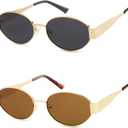 AMOMOMA Retro Oval Trendy Sunglasses for Women Designer 2024 Womens Sun Glasses Metal 90s AM6639 (Gold/Grey+gold/Brown)