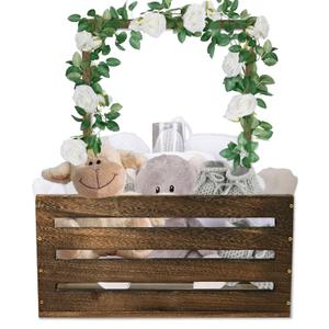 Baby Shower Crate Closet, Large Wooden Baby Basket with Handle, Baby Storage Crate Hamper, Baby Shower Gifts Crate, New Born Baby Gifts Basket for Boys Girls, Pregnancy Gifts for New Parents(Brown)