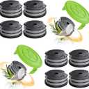 12 Pack 0.065" Trimmer Line Compatible with Greenworks Weed Wacker, 18Ft String Trimmer Refill Dual Line Weed Eater String Replacement Spool (10-Pack) Cap Cover(2-Pack)