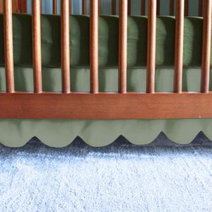 100% Microfiber Scalloped Crib Skirt 28"x 52" with 16" Inch Drop Lenght with 4 Split Corners for Baby Boys Girls Soft Nursery Toddler Bed Skirt - Sage Solid