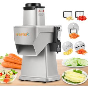 Newhai 4 in 1 Commercial Vegetable Chopper Multifunctional Automatic Dicer Slicer Shredder Strip Cutter for Onion Potato Cabbage Veggie & Fruit Processor with Multi Blades 200W 110V