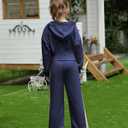 Girls' Clothing Set Crop Top Letter Hoodie Sweatpants Fall Winter Outfits Tween Girl Trendy Clothes Activewear 8-12 (Navy)