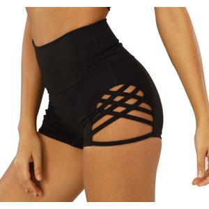 Women's Workout Athletic High Waisted Butt Lifting Bandage Sports Gym Yoga Booty Shorts (Large, Black)