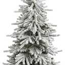 Nearly Natural 6ft. Flocked Long Vermont Pine Artificial Christmas Tree with 758 Bendable Branches and 250 LED Lights in Decorative Planter