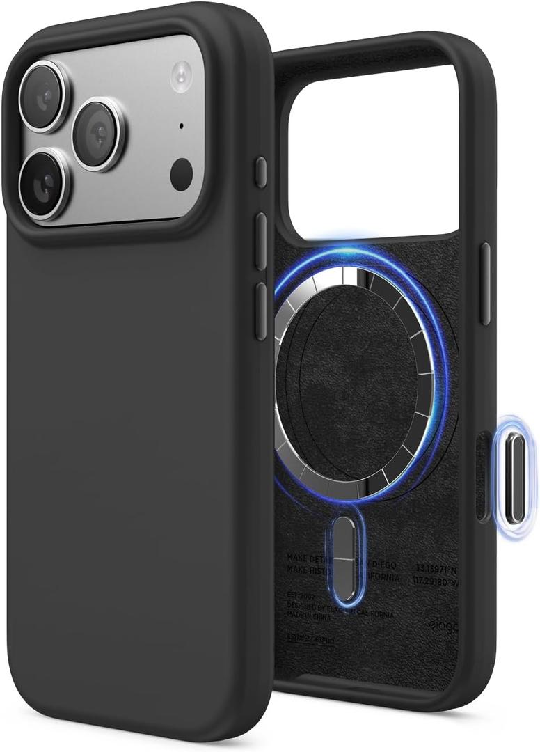 elago for iPhone 17 Pro Case, Premium Magnetic Silicone Case, Compatible with MagSafe, Liquid Silicone Material, Protective Cover, Shockproof, Slim Phone, 6.3 inch (Black)