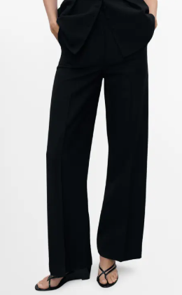 Women's Black Pants, Work Black Straight Trousers with Pockets, Black, Size 118, 16x32