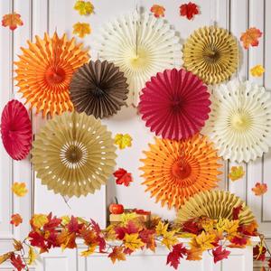 Fall Party Decorations, Fall Hanging Paper Fans, 100 Pcs Artificial Maple Leaves, Fall Leaves Garland, Fall Hanging Decorations, Pumpkin Orange Colors for Thanksgiving, Harvest Home Decor (Orange&white&red)