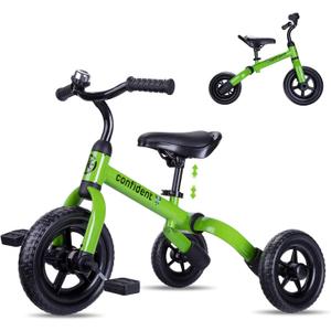 YGJT 3 In 1 Tricycle for Toddlers Age 2-5 Years Old, Folding Kids Balance Bikes with Adjustable Seat and Removable Pedal, Ride-on Toys for Infant, Gift for Baby Boys Girls Birthday (Green)