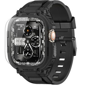 amBand Bands Case Screen Protector Compatible with Apple Watch Ultra 3/2/1 49mm for Men, M1 Sport Series Rugged Cover Strap and 9H Tempered Glass, Military Protective Bumper for iWatch 49 mm Men Black