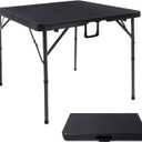 34" Square Folding Card Table, Fold-in-Half Utility Dining Portable Table Heavy Duty HDPE Plastic Foldable with Carrying Handle Indoor Outdoor for Picnic, Camping, Party, Black