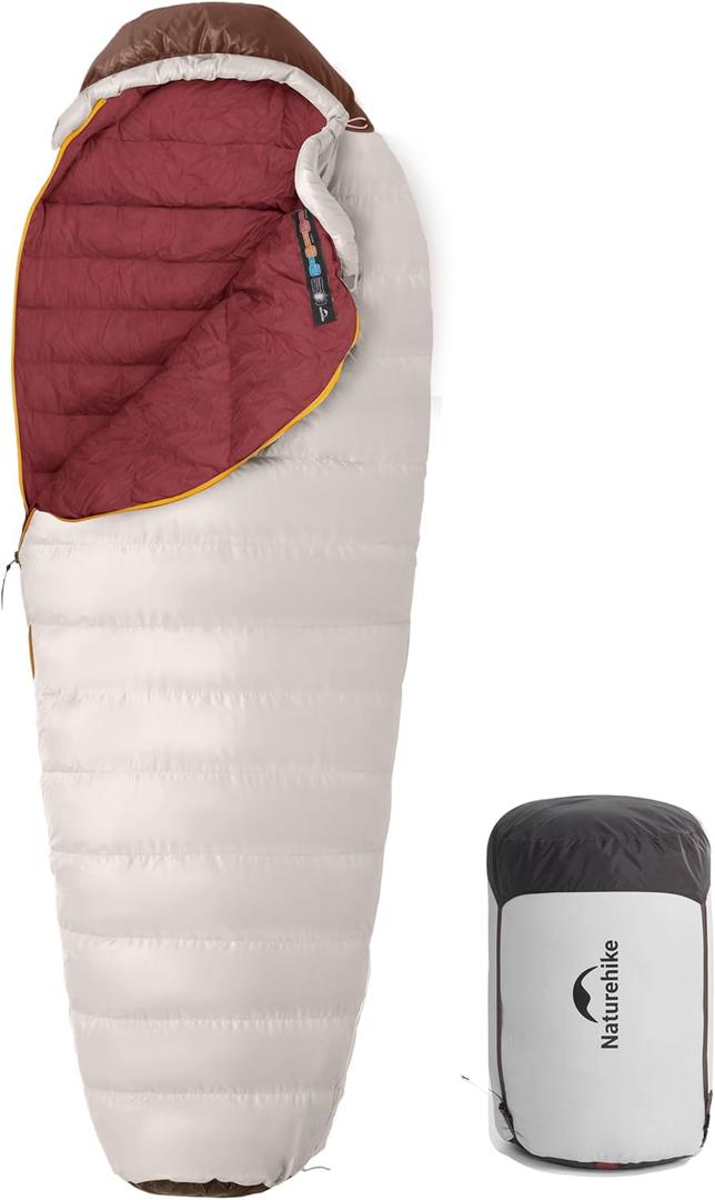 Naturehike 0 Degree RDS Down Mummy Sleeping Bag for Adults, 650 Fill Power, Cold Weather Backpacking Sleeping Bag for Camping, Hiking, -1 18 30, YKK Zipper