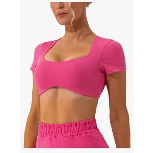 Scoop Neck Sexy Sports Bra for Women Padded Low Cut Low Impact Workout Fitness Bra U Back Curved Sculpt Bra, M