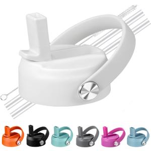 LLCJYYCY Straw Lid for Hydro Flask, Lids with Straw for Wide Mouth Hydroflask 20 32 40 oz, Flexible Handle Replacement Lid for Sports Water Bottles, BPA Free(White)