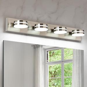 Bicrink Brushed Nickel Vanity Lights for Bathroom, 4-Light Bathroom Light Fixtures Over Mirror, LED Dimmable Bath Lighting Fixture, Modern Wall Mounted Lighting Fixture