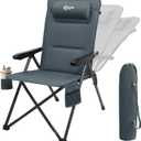 Portal Reclining Camping Chair, High Back Folding Lawn Chair with Adjustable Reclining for Adults, Oversized Chair for Garden, Porch, Outdoor Camping (Grey)