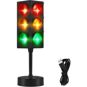 Yexiya Traffic Light Lamp Color Change 11 Inch Mini Stop Light Lamp Room Decor USB Cool Decorative Desk Lamp for Boys Girls Kids Room Party Decorations (2 Pcs)