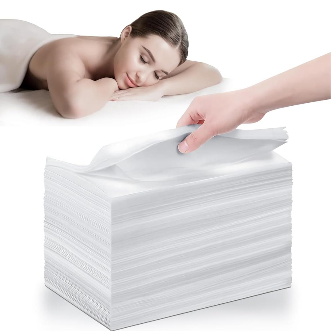 100 Pcs Disposable Bed Sheets (31" x 71"), Disposable Massage Table Sheets, Non Woven Fabric, Breathable SPA Bed Cover for Ultimate Hygiene & Comfort in Massage,Tattoos,Waxing, for Esthetician (White)