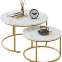 VILAWLENCE Nesting Coffee Table 31.5IN Set of 2, White Faux Marble Gold Steel Frame Circular and Round Large Wooden Tables 31in, Living Room Bedroom Apartment Modern Industrial Simple Nightstand