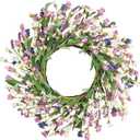 Realistic Spring Wreaths, 26 Inch Artificial Summer Front Door Wreath for Home Door Used for Dining Table Center, Wedding Parties, and(Purple Blue)