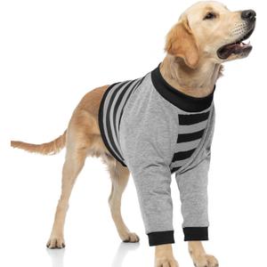 FUAMEY Dog Recovery Sleeve with Elbow Protector, Dogs Shirt Stop Licking Joints, Pet Long Sleeve Suit Protecting Dog's Front Leg Arm Wounds Cover Skin Conditions Black Stripes Large