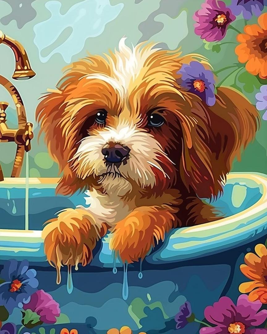 JingZhouYang Paint by Numbers for Kids & Adults & Beginner Painting Gift Kits - L 16"W 20" Colorful Cute Dog Painting Kits