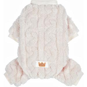 Plush Dog Pajamas for Cold Weather 4 Legged Clothes for Dog Cat Stretchy Puppy Kitten Onesie with Buttons Warm Soft Pet Jumpsuit Winter Coat White Small