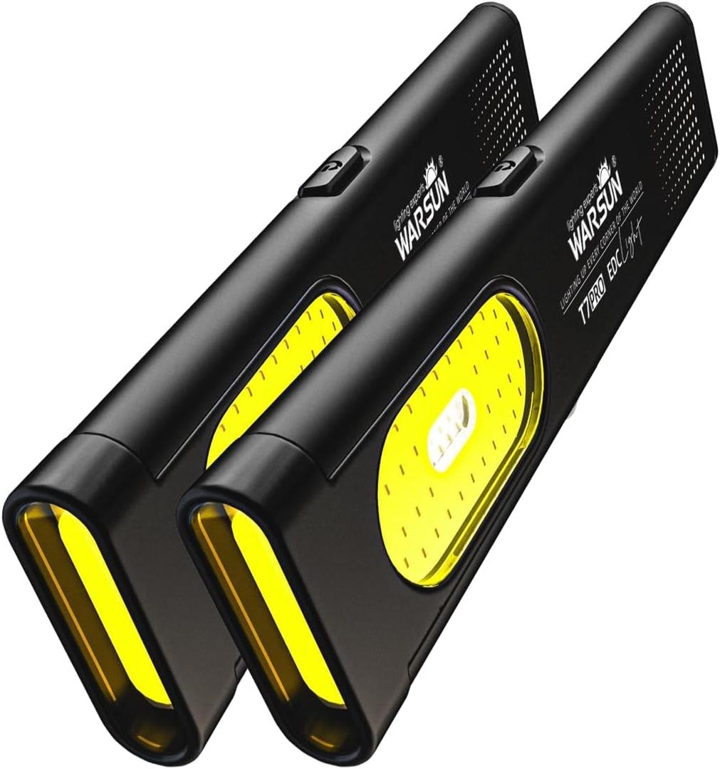 WARSUN T7 Rechargeable EDC Flashlight, Slim Pocket Flashlight with Clip & Magnetic Base, Portable LED Light for Everyday Carry, Night Walking, Car Repair & Emergency (Black - 2Pcs)