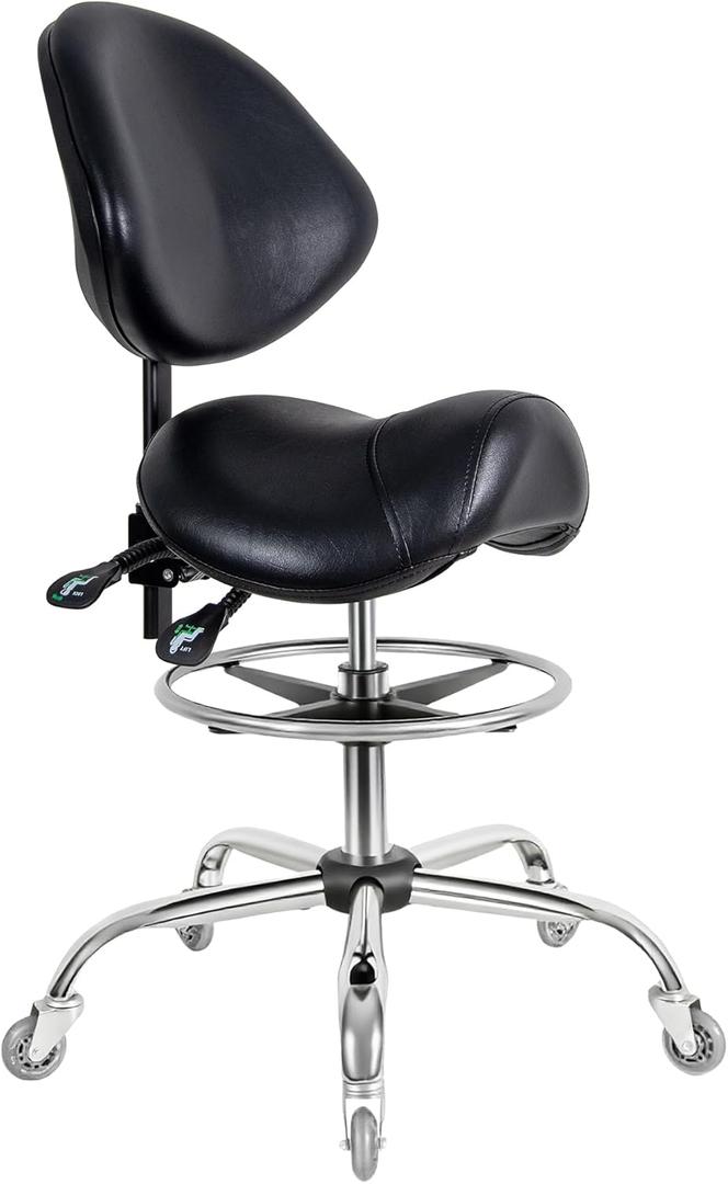 Saddle Stool with Wheels,Ergonomic Swivel Rolling Height Adjustable for Salon Beauty Clinic Dentist Tattoo Home OfficeBlack