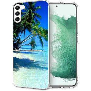 Compatible with Samsung Galaxy S21 Plus Case - Tropical Beach Palm Hawaii Summer Vacation Design Shockproof Soft TPU Cover Case for Women Girls Boys Men