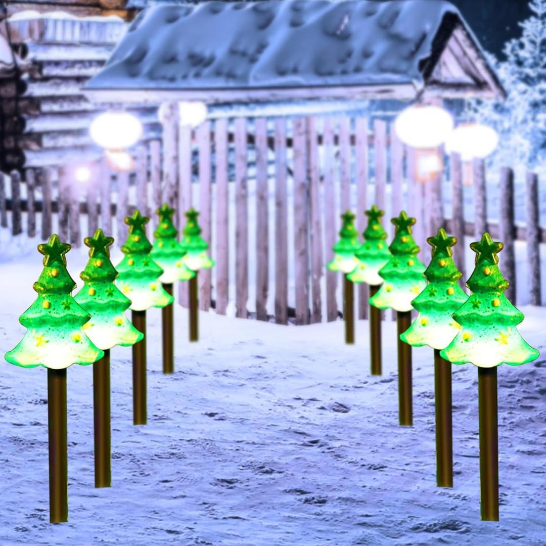 FANFX Christmas Solar Powered Pathway Lights, Automatic Waterproof Landscape Light, Stake Christmas Decoration, LED Lights for Outdoor Pathway Garden Yard and Patio(5pcs Tree Lights) (Green)