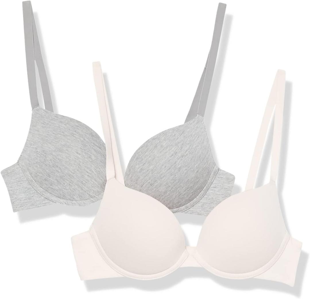 Amazon Essentials Women's Push-Up Cotton Bra, Pack of 2 (34DD, Grey Heather/Pearl)